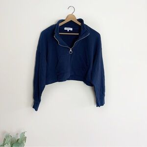 [WeWoreWhat] Navy Blue Long Sleeve Cropped Length Sweatshirt